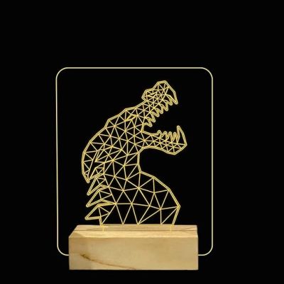 3D Illusion Dragon Night Lamp with Warm White Color Home Decor Gift for Birthday Wooden Base
