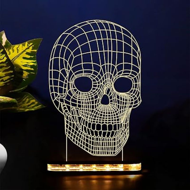 3D Illusion Skull Led Night Lamp with Warm White Color Home Decor
