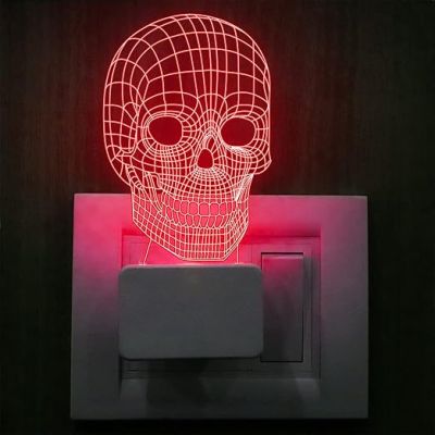 3D Illusion Skull Plug Night Lamp with 7 Color Changing Light Suitable for Kids Bedroom