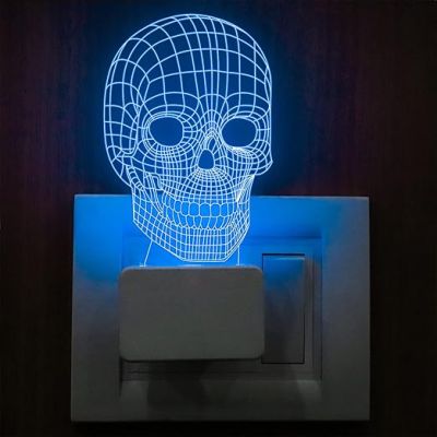 3D Illusion Skull Plug Night Lamp with 7 Color Changing Light Suitable for Kids Bedroom