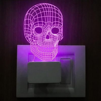 3D Illusion Skull Plug Night Lamp with 7 Color Changing Light Suitable for Kids Bedroom