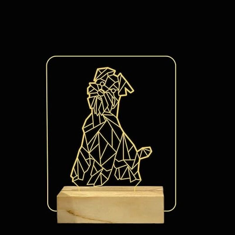 3D Illusion Dog Poly Art Led Night Lamp with Warm White Color Gift For Kids Wooden Base