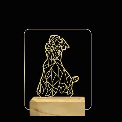 3D Illusion Dog Poly Art Led Night Lamp with Warm White Color Gift For Kids Wooden Base