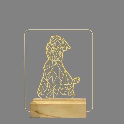 3D Illusion Dog Poly Art Led Night Lamp with Warm White Color Gift For Kids Wooden Base