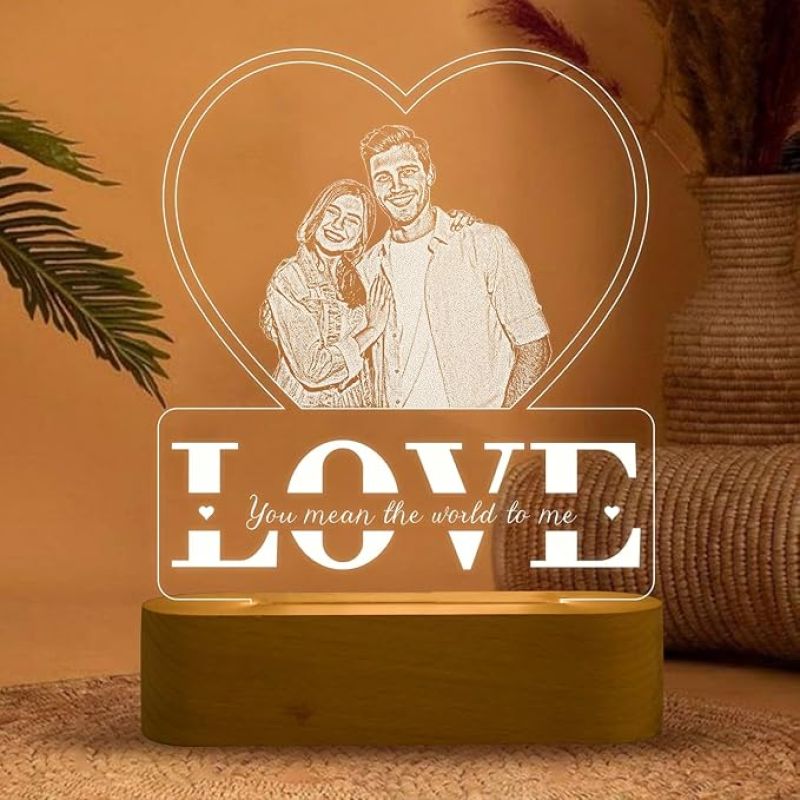 Personalized Gift for Couple LED Photo Frame  Customized Gift for Wife & Husband  Photo Engraved Lamp  Newly Married Couple Gift  Warm White Light with Adapter