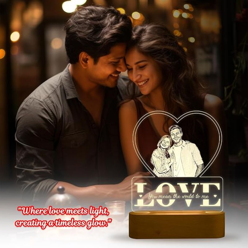 Personalized Gift for Couple LED Photo Frame  Customized Gift for Wife & Husband  Photo Engraved Lamp  Newly Married Couple Gift  Warm White Light with Adapter