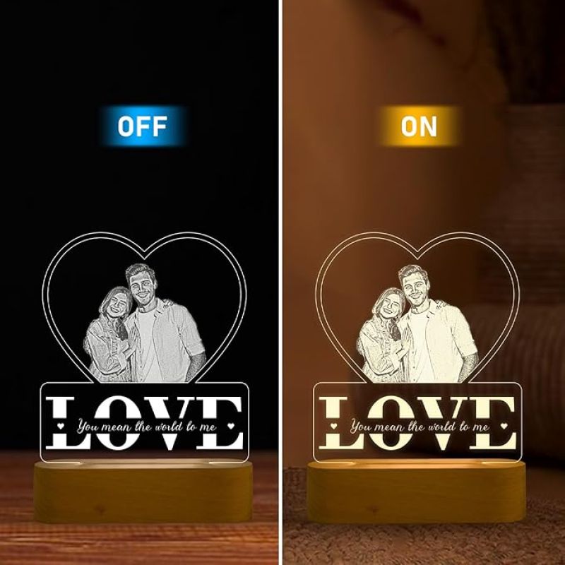 Personalized Gift for Couple LED Photo Frame  Customized Gift for Wife & Husband  Photo Engraved Lamp  Newly Married Couple Gift  Warm White Light with Adapter