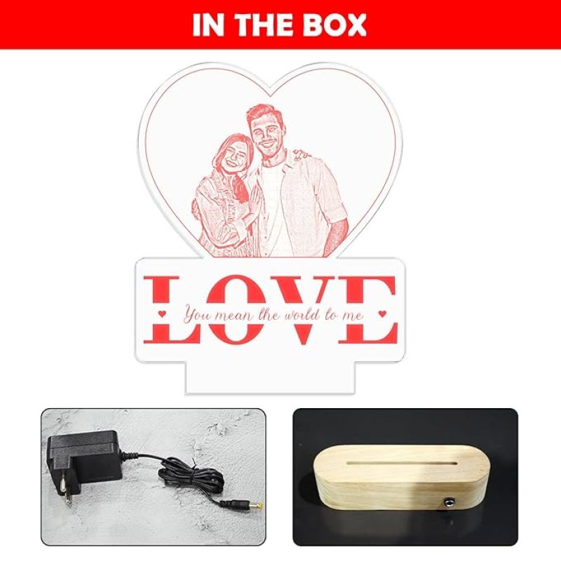 Personalized Gift for Couple LED Photo Frame  Customized Gift for Wife & Husband  Photo Engraved Lamp  Newly Married Couple Gift  Warm White Light with Adapter