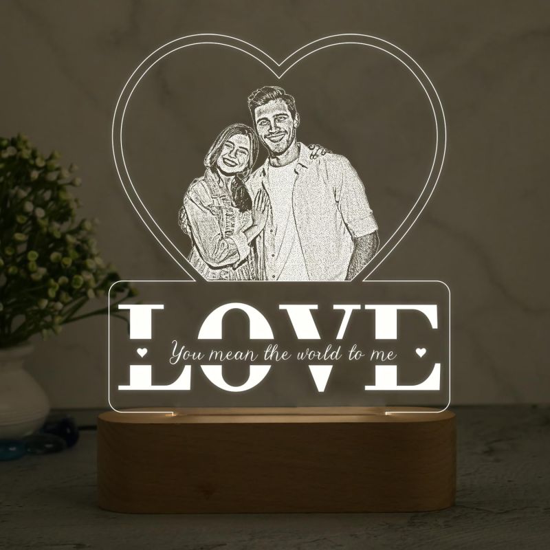 Personalized Gift for Couple LED Photo Frame  Customized Gift for Wife & Husband  Photo Engraved Lamp  Newly Married Couple Gift  Warm White Light with Adapter