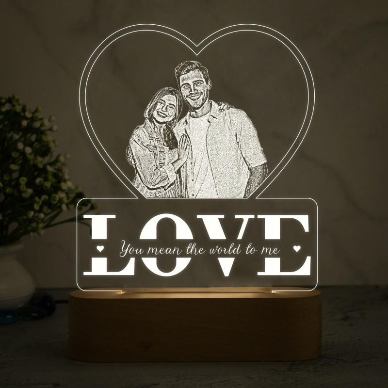 Personalized Gift for Couple LED Photo Frame  Customized Gift for Wife & Husband  Photo Engraved Lamp  Newly Married Couple Gift  Warm White Light with Adapter