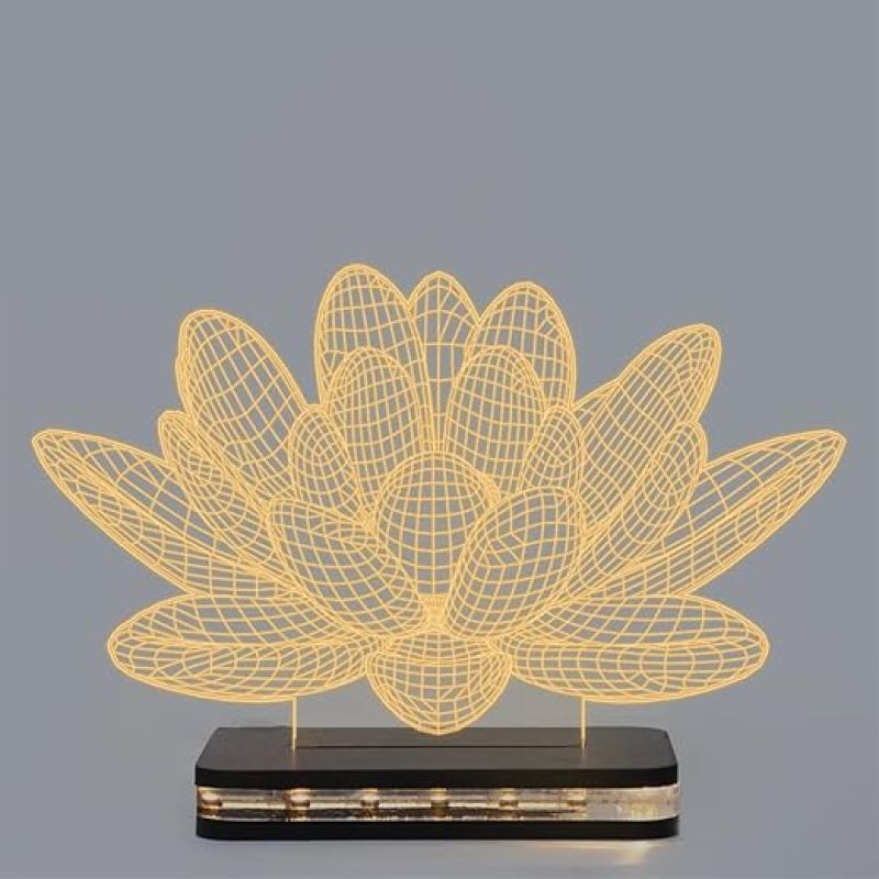 3D Illusion Lotus Flower Led Night Lamp with Warm White Color Home Decor Light