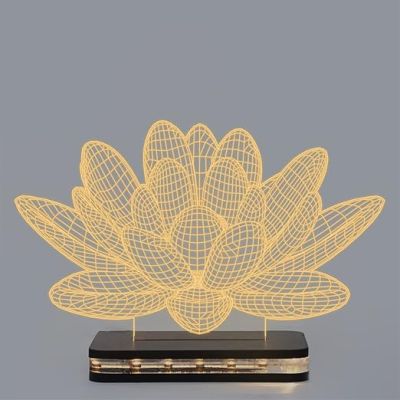 3D Illusion Lotus Flower Led Night Lamp with Warm White Color Home Decor Light