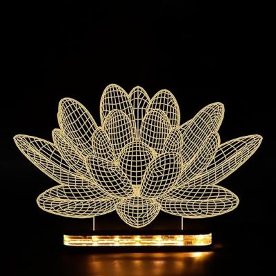 3D Illusion Lotus Flower Led Night Lamp with Warm White Color Home Decor Light