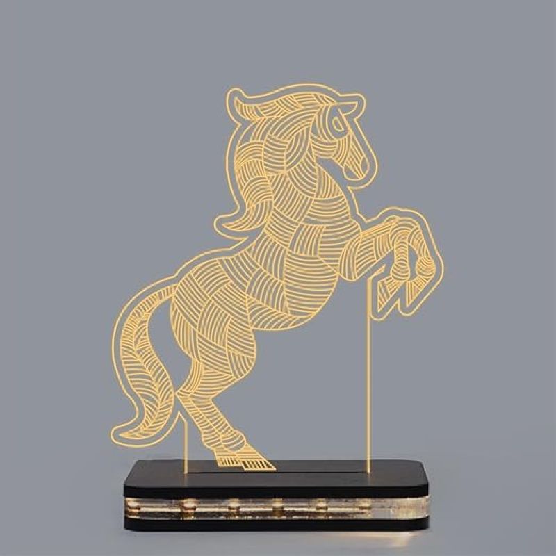 3D Illusion Horse Led Night Lamp with Warm White Color Gifts for Child Baby Boy and Girl