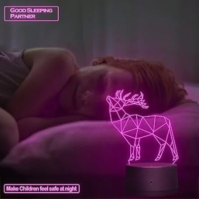 3D Illusion Deer Led Night lamp 16 Color Changing Light with Remote Control Gift for Birthday Circle Base