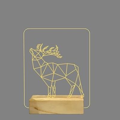 3D Illusion Deer Night lamp with Warm White Color Gift for Birthday Wooden Base