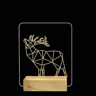 3D Illusion Deer Night lamp with Warm White Color Gift for Birthday Wooden Base