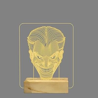 3D Illusion Joker Night Lamp with Warm White Color Gift for kids, Boys Wooden Base