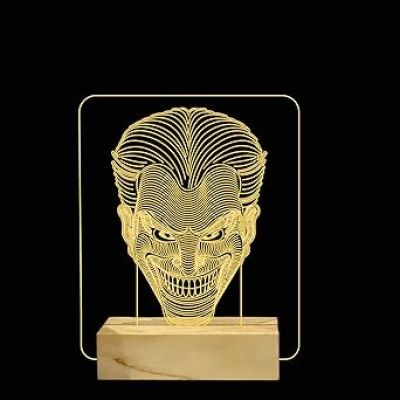 3D Illusion Joker Night Lamp with Warm White Color Gift for kids, Boys Wooden Base