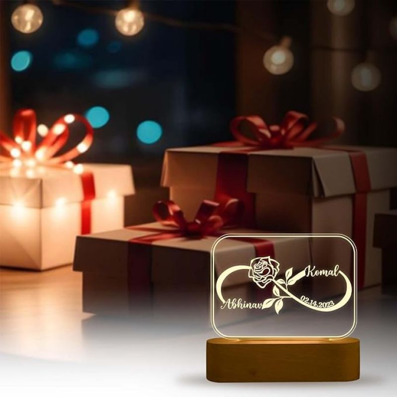 Personalized Infinity Symbol Led Night Lamp with Warm White Light  Gift for Couples  Gift for Bhaiya Bhabhi Boyfriend Girlfriend  Anniversary Gift for Husband & Wife