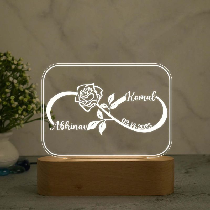 Personalized Infinity Symbol Led Night Lamp with Warm White Light  Gift for Couples  Gift for Bhaiya Bhabhi Boyfriend Girlfriend  Anniversary Gift for Husband & Wife