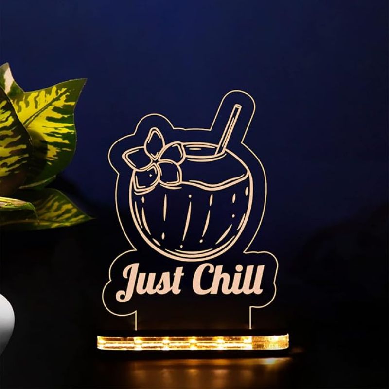 3D Illusion Just Chill Coconut Led Night Lamp with Warm White Color Home Decor
