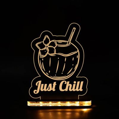 3D Illusion Just Chill Coconut Led Night Lamp with Warm White Color Home Decor