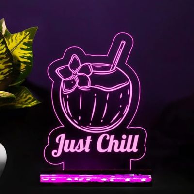 3D Illusion Just Chill Coconut Led Night Lamp 16 Color Changing Light with Remote Control Home Decor