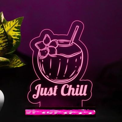 3D Illusion Just Chill Coconut Led Night Lamp 16 Color Changing Light with Remote Control Home Decor