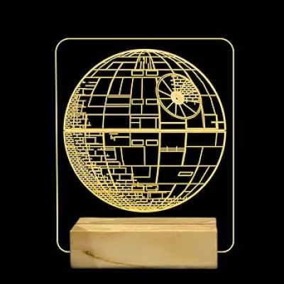 3D Illusion Star Wars Night Lamp with Warm White Color Gift For kids Wooden Base