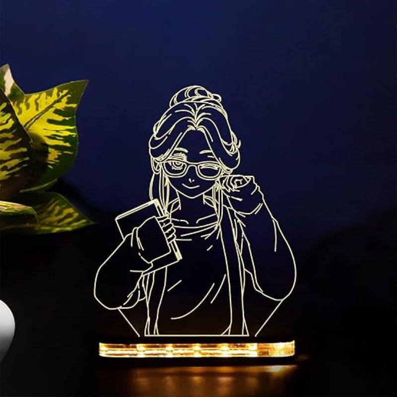 3D Illusion Anime Girl Led Night Lamp with Warm White Color Gifts for Doggy Lover