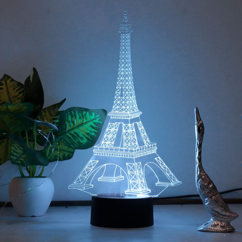 3D Eiffel Tower Led Night Lamp 16 Color Changing Light with Remote Control Gift for Birthday Circle Base