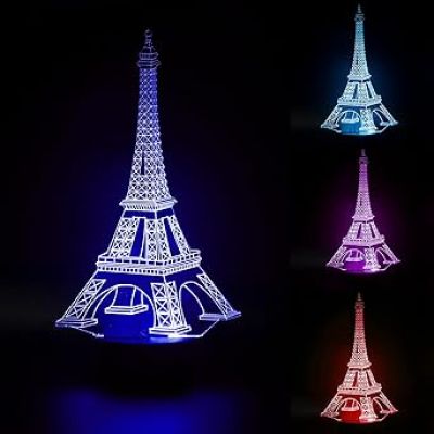 3D Eiffel Tower Led Night Lamp 16 Color Changing Light with Remote Control Gift for Birthday Circle Base