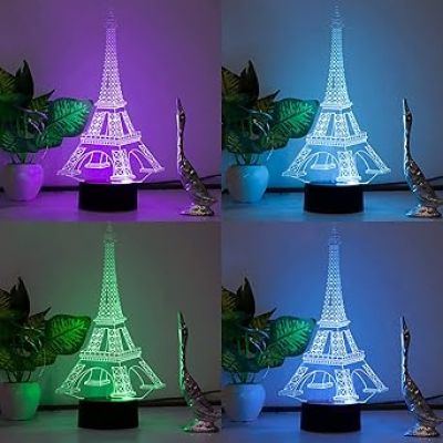 3D Eiffel Tower Led Night Lamp 16 Color Changing Light with Remote Control Gift for Birthday Circle Base