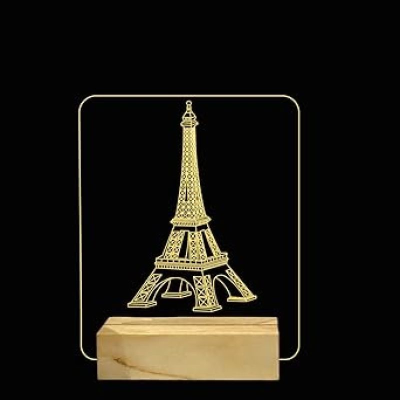 3D Eiffel Tower Night Lamp with Warm White Color Gift for Birthday Wooden Base