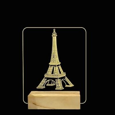 3D Eiffel Tower Night Lamp with Warm White Color Gift for Birthday Wooden Base
