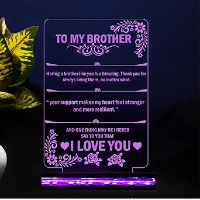 To My Brother English Quote Engraved Led Night Lamp 16 Color Changing Light with Remote Control Raksha Bandhan Gift for Brother