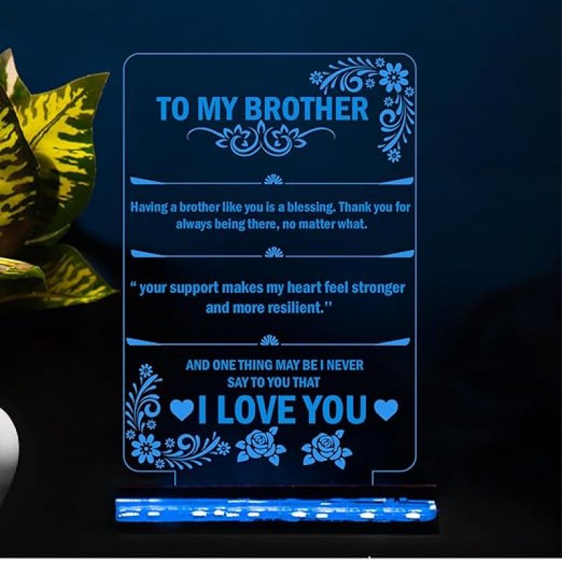 To My Brother English Quote Engraved Led Night Lamp 16 Color Changing Light with Remote Control Raksha Bandhan Gift for Brother