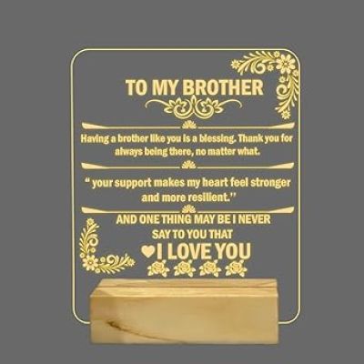 To My Brother English Quote Engraved Night Lamp with Warm White Color Raksha Bandhan Gift for Brother Wooden Base