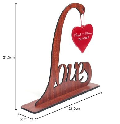 Wooden Tabletop with Love & Heart Design Engraved Couple Name and Date Gift for Wedding Anniversary Valentine