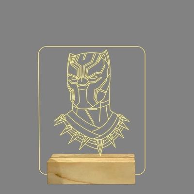 3D Illusion Black Panther Night lamp with Warm White Color Gift For Avengers Lover Wooden Base