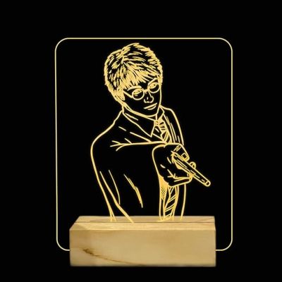 3D Illusion Harry Potter  Night Light with Warm White Color Gifts for Boys Room Decor Wooden Base