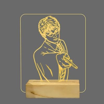 3D Illusion Harry Potter  Night Light with Warm White Color Gifts for Boys Room Decor Wooden Base