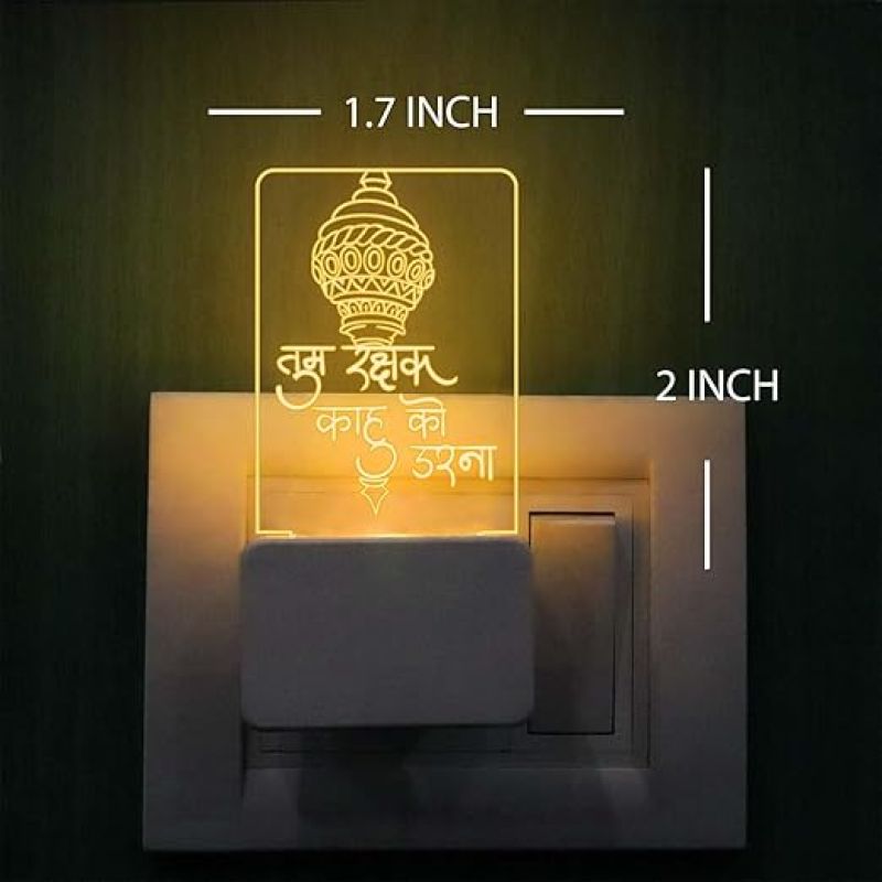 Tum Rakshak Kahu ko Darna Hanuman Mantra Plug Night Lamp with Warm White Color Religious Night Light Blessing Gift for Loveable Person Bedroom Living Room Decor Light