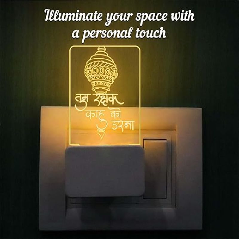 Tum Rakshak Kahu ko Darna Hanuman Mantra Plug Night Lamp with Warm White Color Religious Night Light Blessing Gift for Loveable Person Bedroom Living Room Decor Light