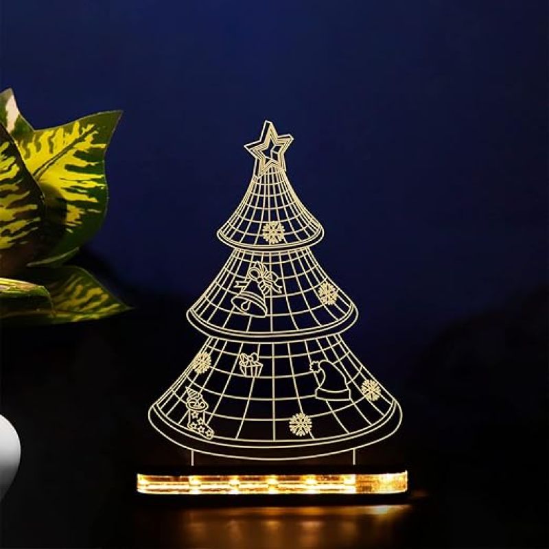 3D Illusion Christmas Tree Led Night lamp with Warm White Color Gift for Christmas