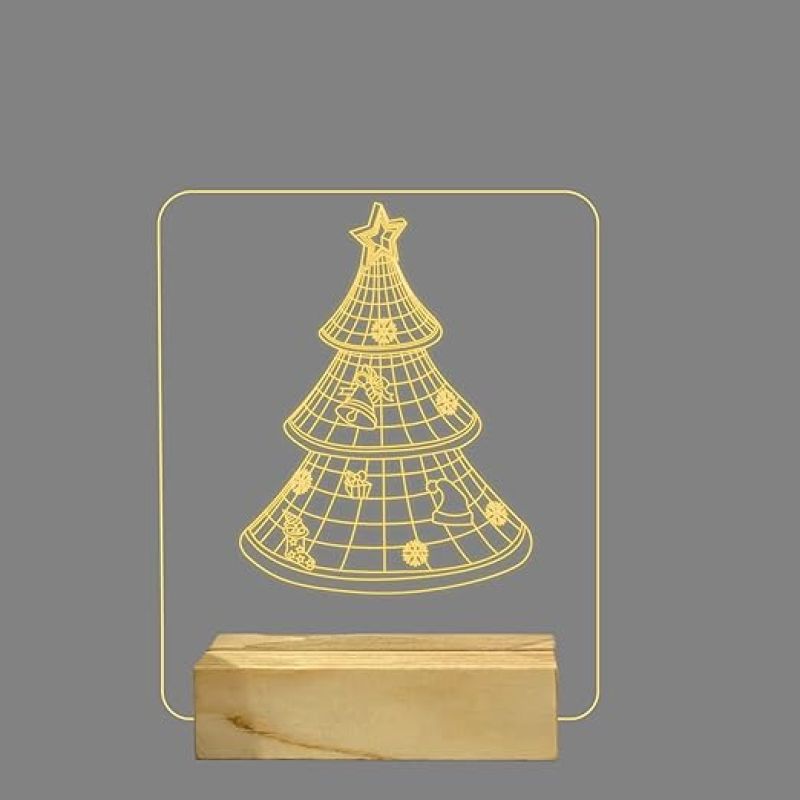 3D Illusion Christmas Tree Night lamp with Warm White Color Gift for Christmas Wooden Base