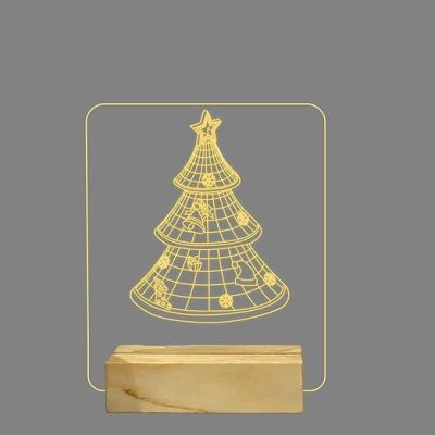 3D Illusion Christmas Tree Night lamp with Warm White Color Gift for Christmas Wooden Base