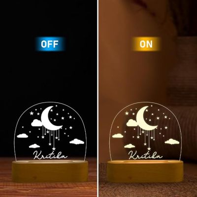 3D Illusion Personalized Name Led Night Lamp with Warm White Color Moon ,Star and Cloud Design  Kids Room Decor Light Gift for Boys Girls Boyfriend Girlfriend