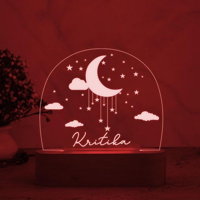 3D Illusion Personalized Name Led Night Lamp with 7 Color Changing Light Moon ,Star and Cloud Design Kids Room Decor Light Gift for Boys Girls Boyfriend Girlfriend